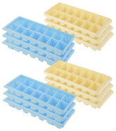 Heart Home BPA Free Easy Release Ice Cube Tray/Bin/Box Set with 14 Section- Pack of 12 (Cream & Blue)-HS43HEARTH25808